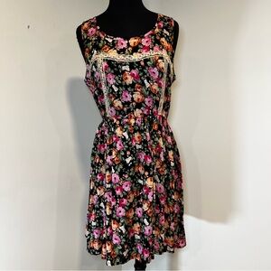 Band of Gypsies Pink floral lace trim Sleeveless Sundress